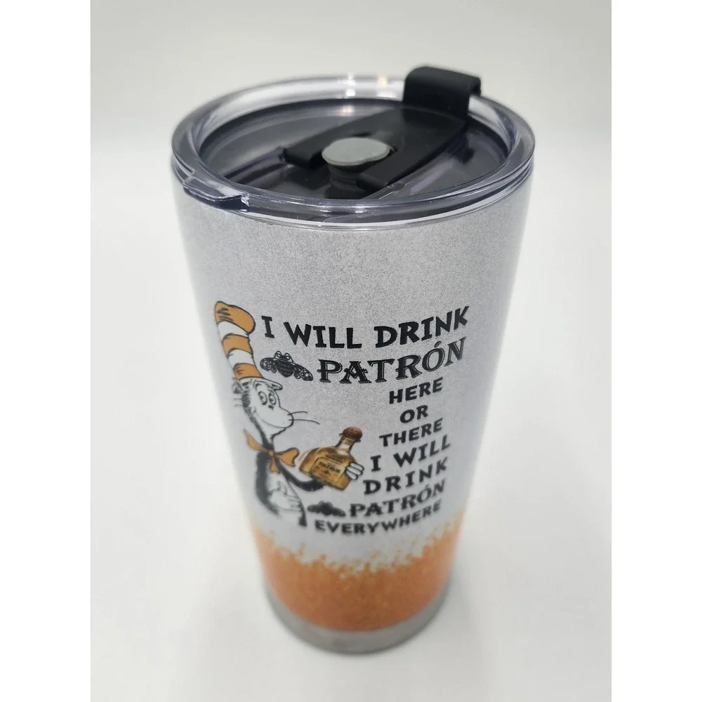 FUNNY DRINK TUMBLER CAT IN THE HAT PATRON‎ TEQUILA